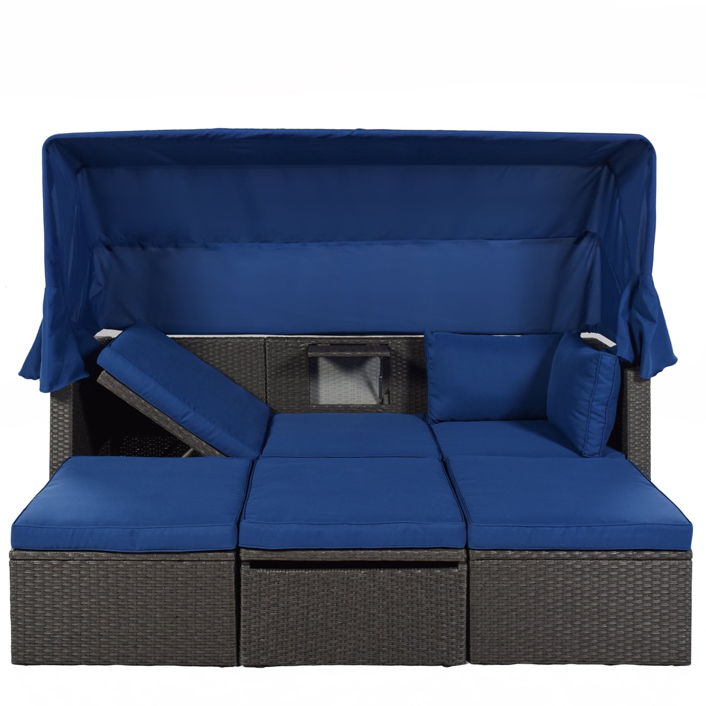 Getta Outdoor Patio Rectangle Daybed with Retractable Canopy - Blue