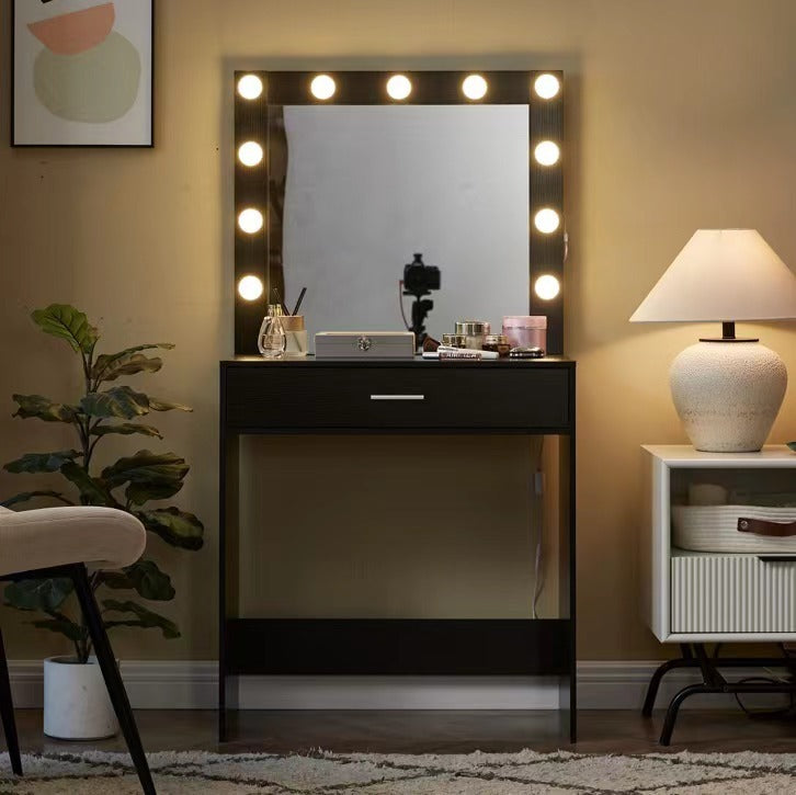 Auro Vanity Desk with Mirror & Light - Black