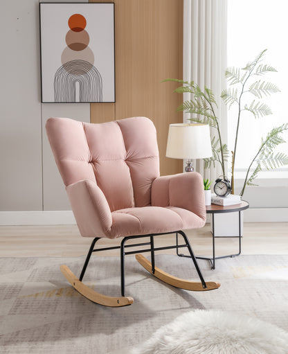 Noble Velvet Tufted Upholstered Rocking Chair - Pink