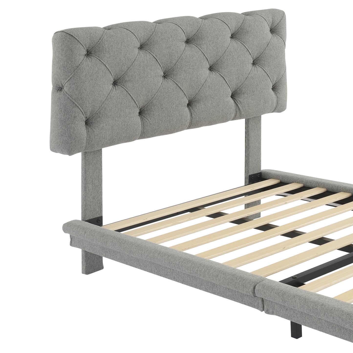 Joy Twin Size Upholstered Bed with Light Stripe - Gray