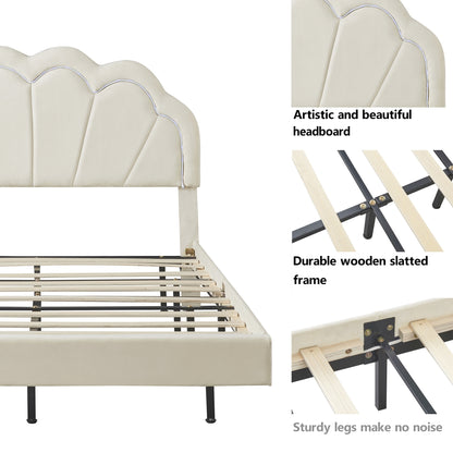 Atlantic Full Size Platform Bed Frame withe LED - Beige