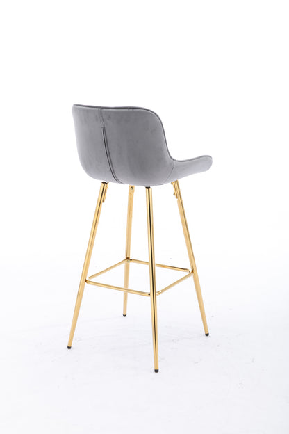 26 Inch Vista Bar Stools with Chrome Footrest  Velvet Fabric  Golden Leg - Gray  Set of 2