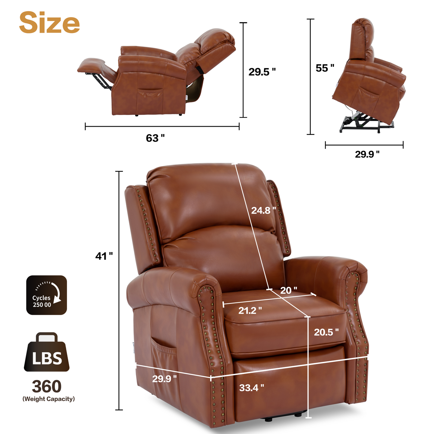 Ramos Power Lift Recliner with Massage - Caramel