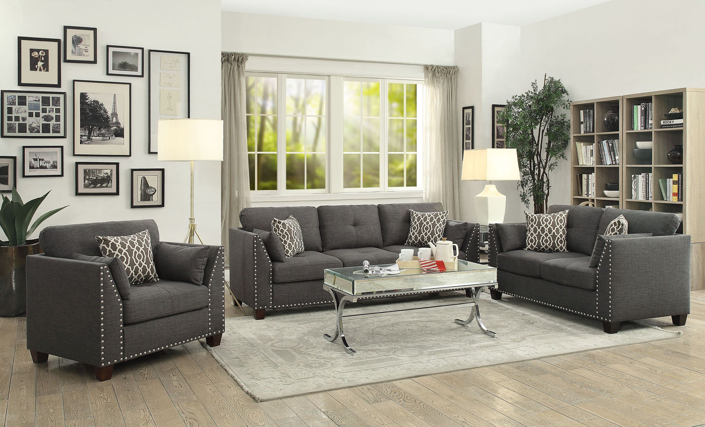 Burke Loveseat with 4 Pillows - Gray