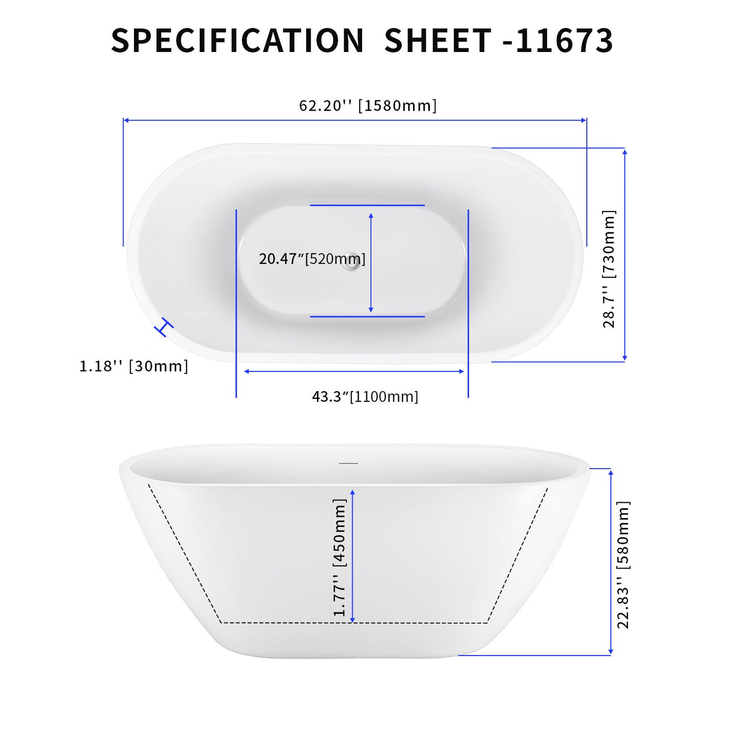 Maya 62" Acrylic Freestanding Soaking Bathtub  - White