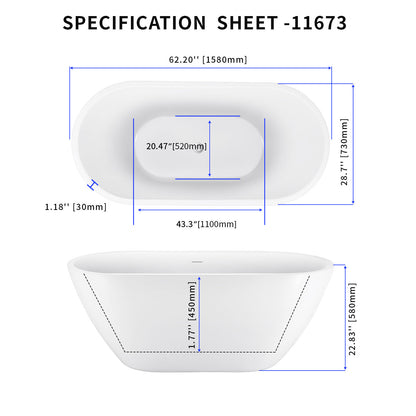 Maya 62" Acrylic Freestanding Soaking Bathtub  - White