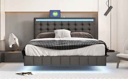 Marc Queen Size Floating Bed Frame with LED - Black