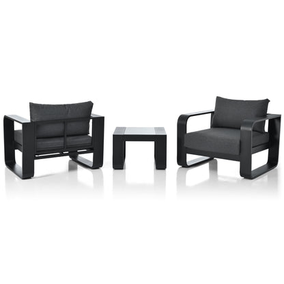 Abel 3 Pc Aluminum Frame Patio Sofa Set - Black+Gray