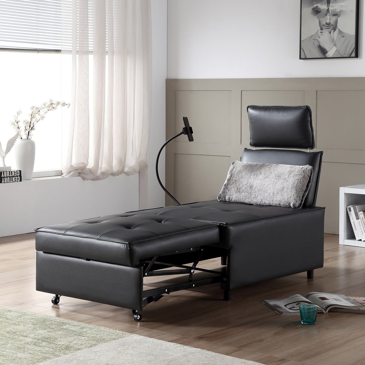 Trio Reclining Sleeper Sofa Bed - Black