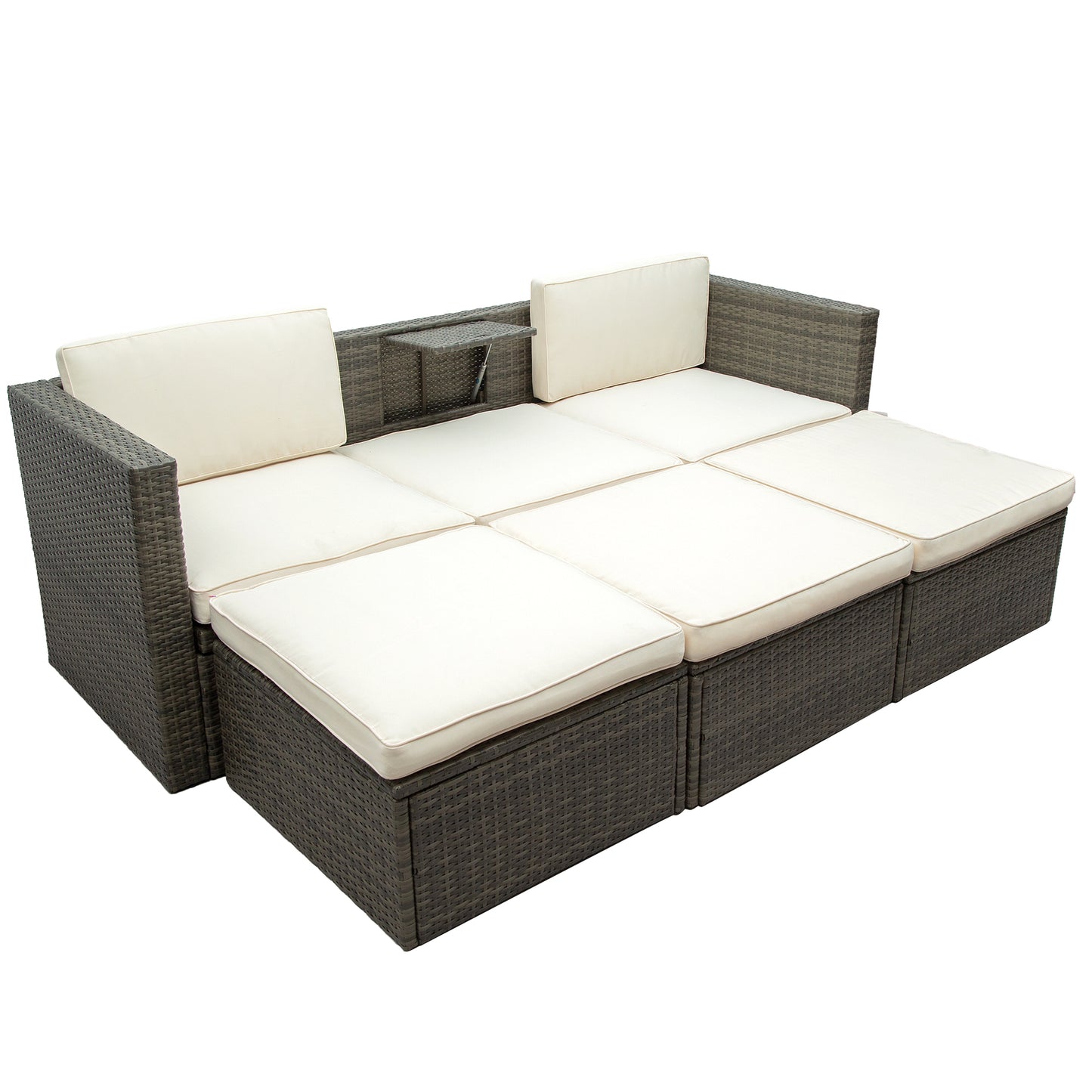 Ocie 5 Pc Outdoor Patio Rattan Sectional Sofa Set - Beige