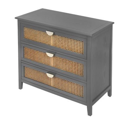 Valerie Natural Rattan 3 Drawer Cabinet - Gray