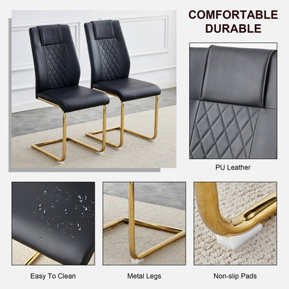 Skye Dining Chair Golden Metal Leg (Set of 4) - Black