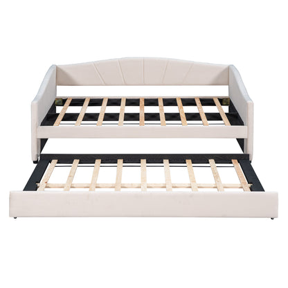 Travis Twin Size Upholstered Daybed with Trundle - Beige