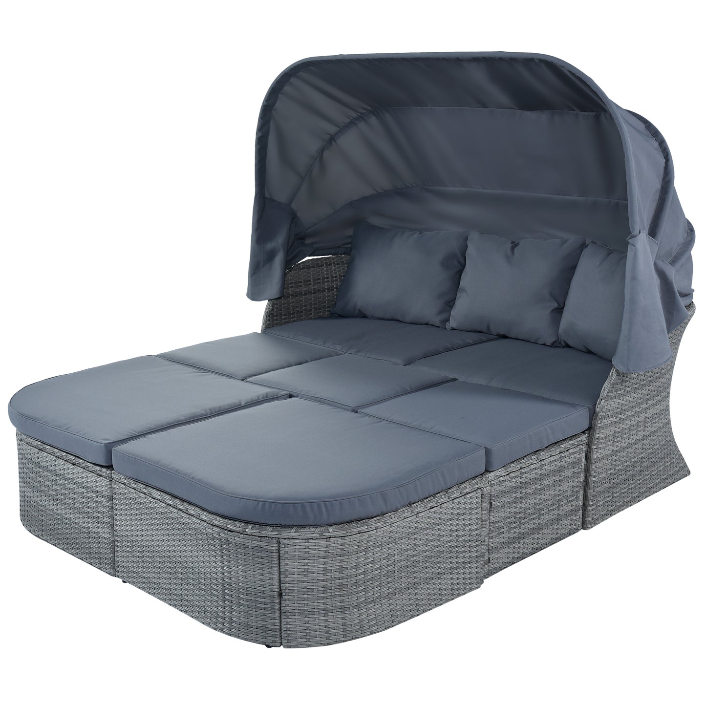 Zella Outdoor Daybed with Retractable Canopy Set - Gray