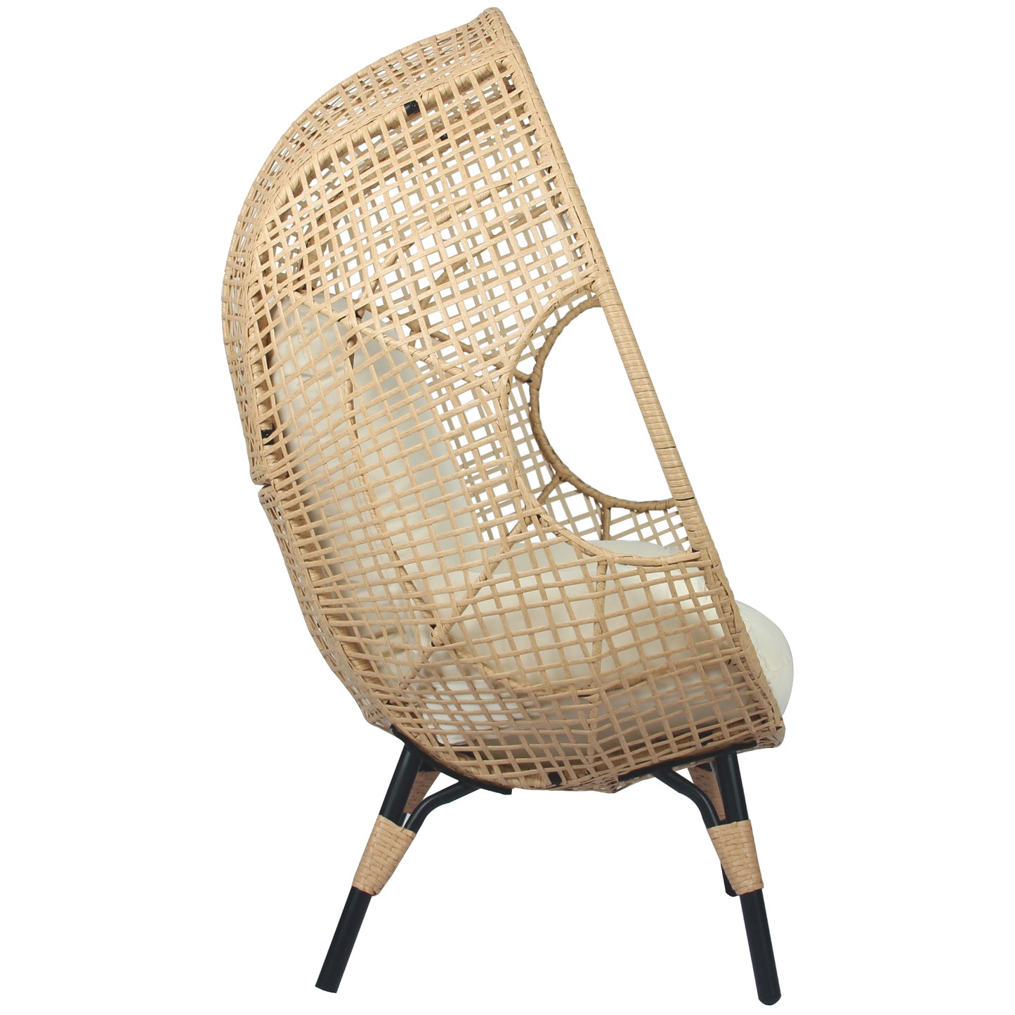 Lorean Patio PE Wicker Egg Chair and Side Table Model 4 - Natural Rattan Beige Cushion