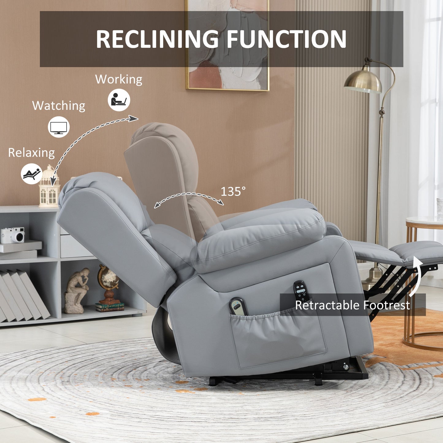 Guz Power Lift Recliner Chair with Heated Vibration Massage - Gray