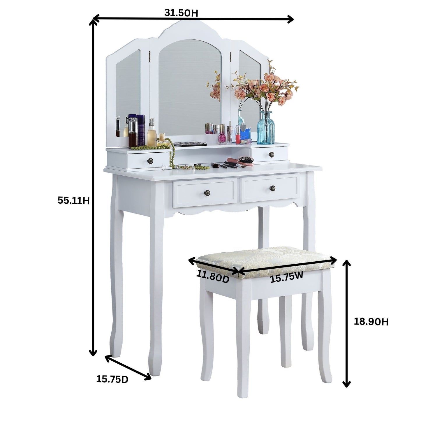 Sanlo Wooden Vanity Make Up Table and Stool Set - Rose Gold