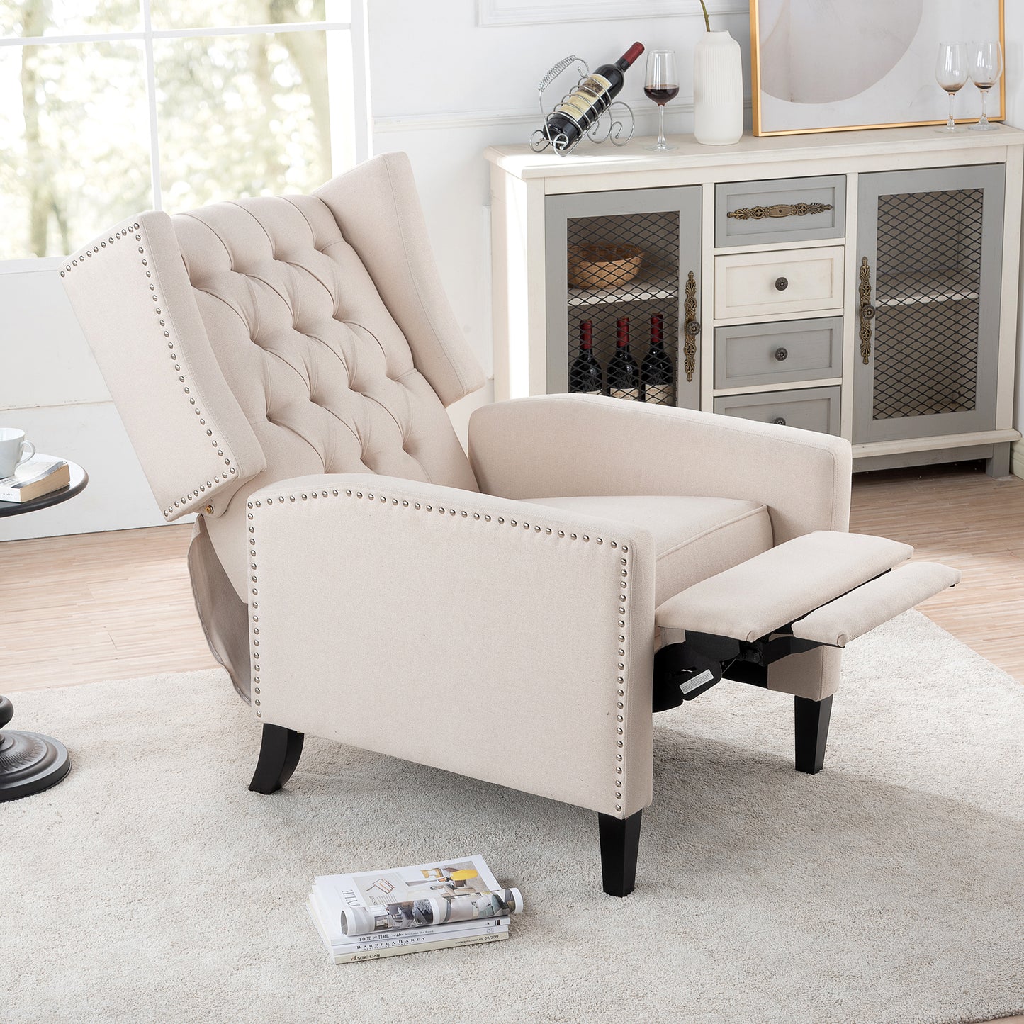 Nix Wide Manual Wing Chair Recliner - Beige