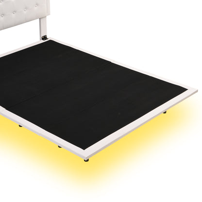 Omi Queen Floating Bed Frame w Motion Activated Night Lights -White