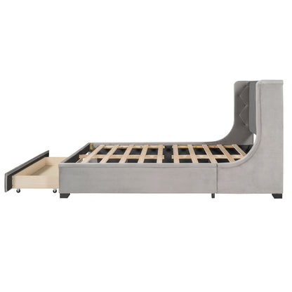 Regal Queen Size Velvet Storage Bed - Gray