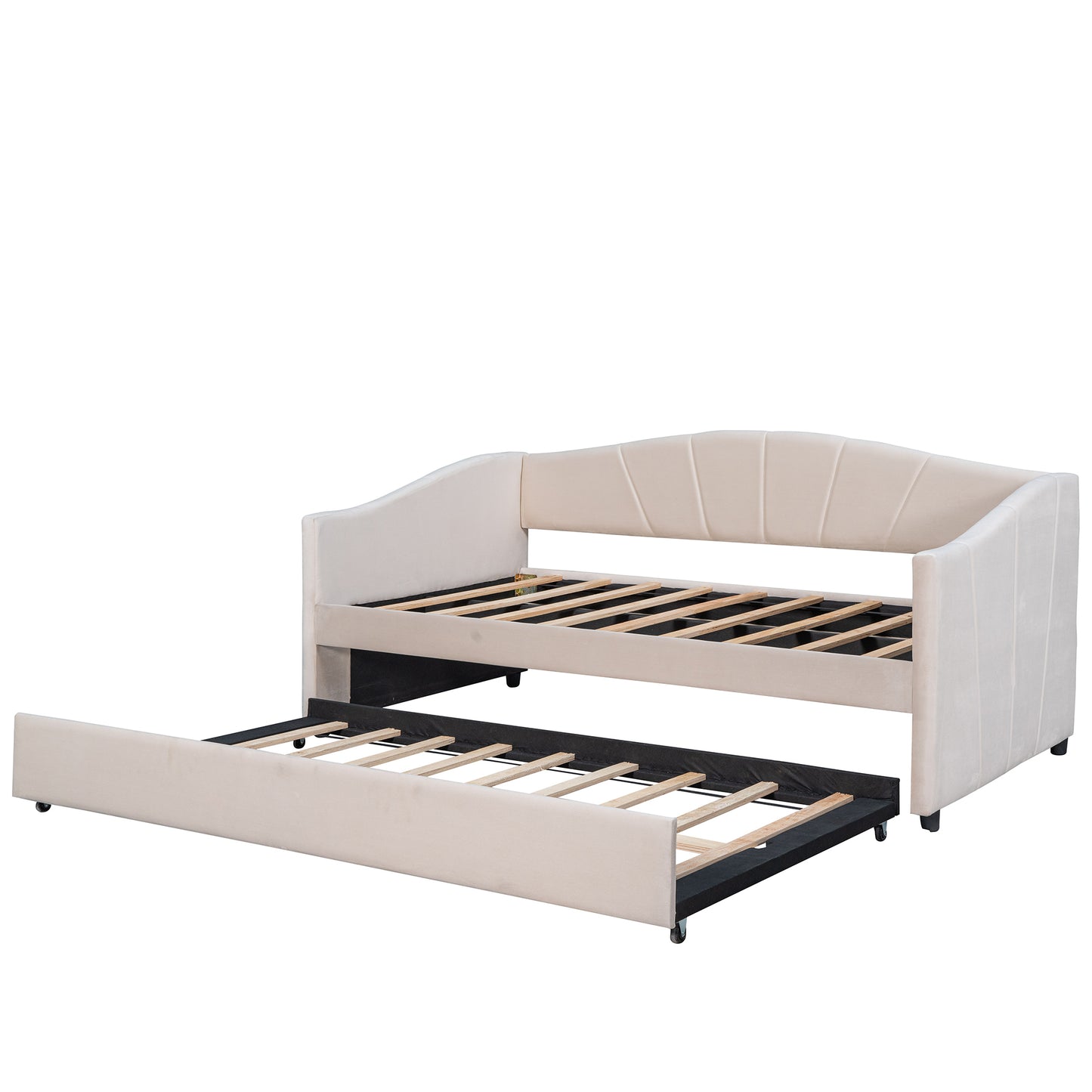 Travis Twin Size Upholstered Daybed with Trundle - Beige