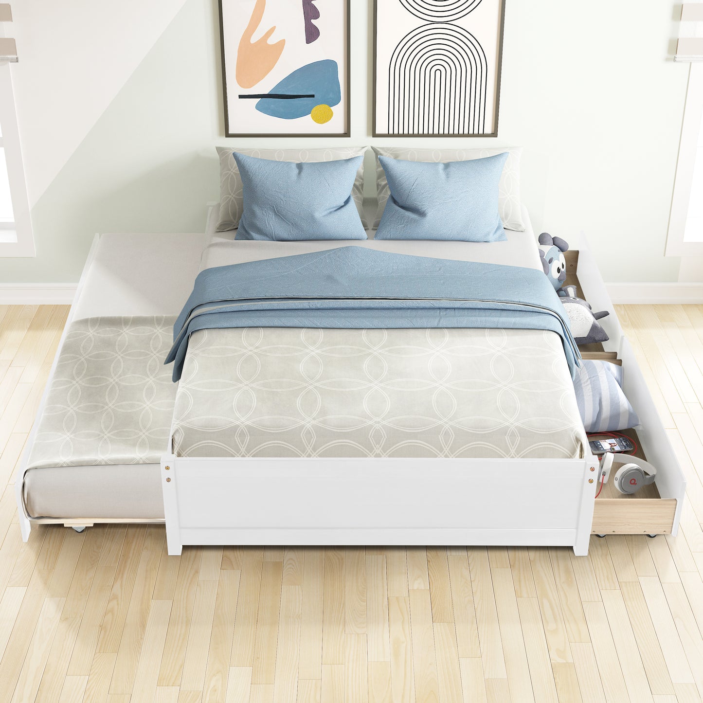 Trundle Max Twin Bed with Storage Drawers - White