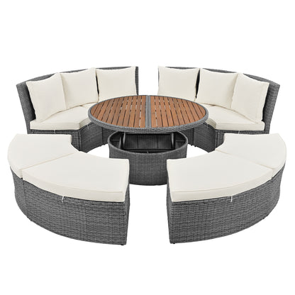 Marvelo 5 Pc Round Rattan Sectional Sofa Set - Beige