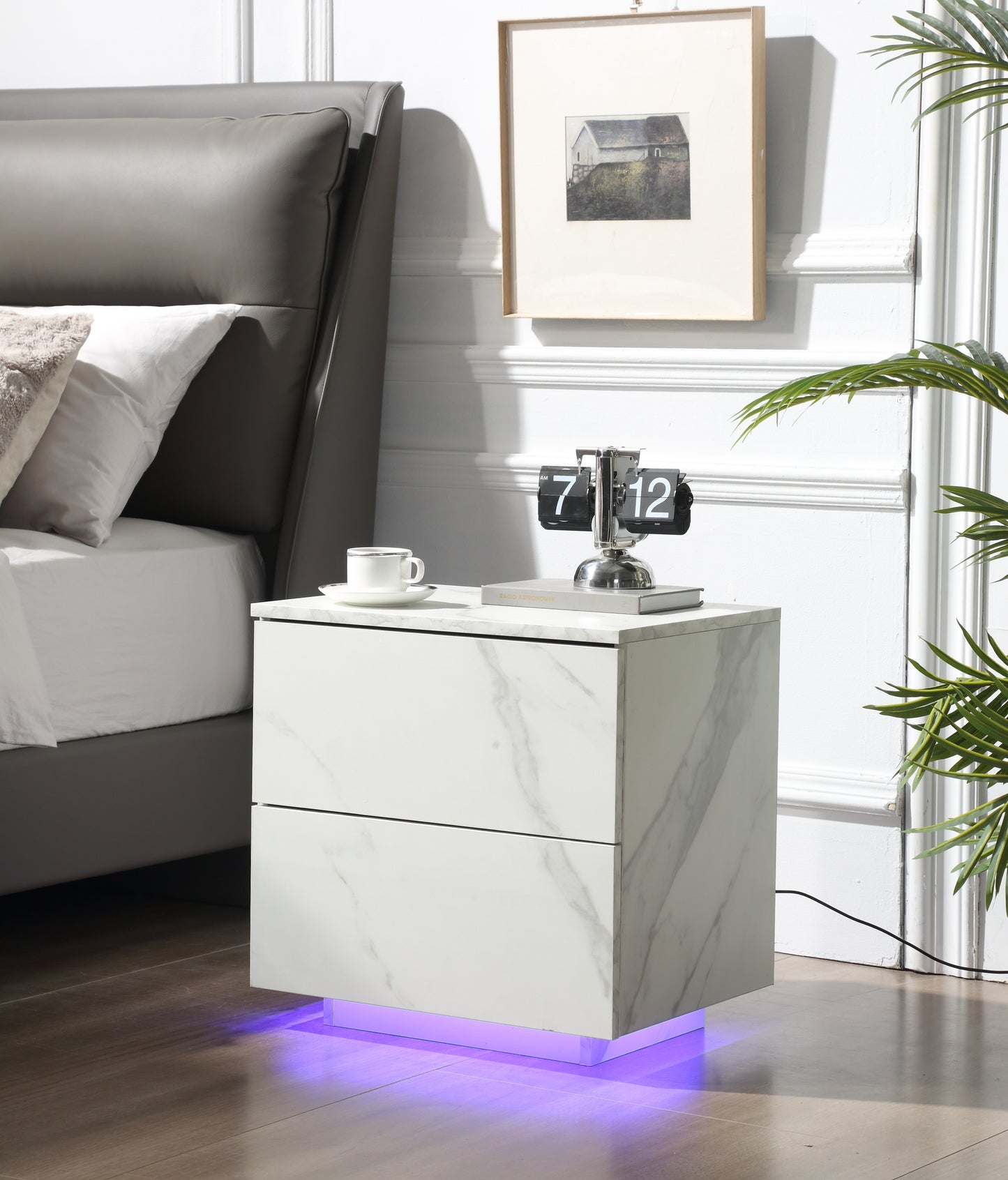 Nami Nightstand with LED Strip Lights - White