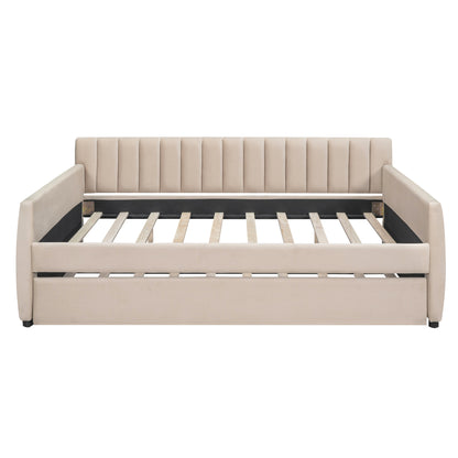 Xena Full Size Upholstered Daybed with Trundle - Beige