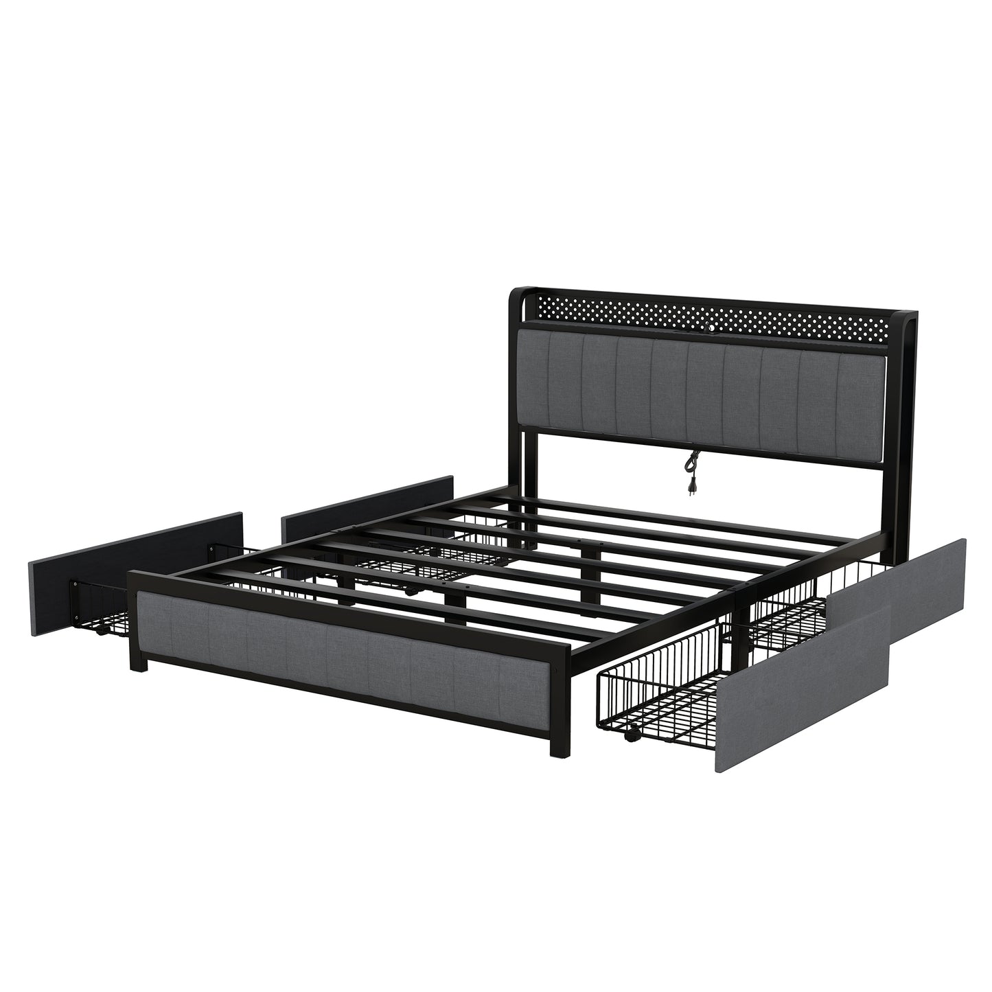 Kie Queen Size Bed Frame with LED - Dark Gray