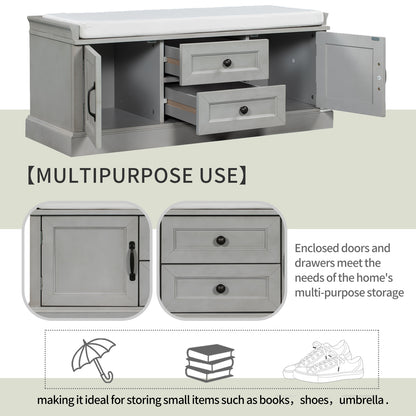 Stash Storage Bench with 2 Drawers and 2 Cabinets - Gray Wash