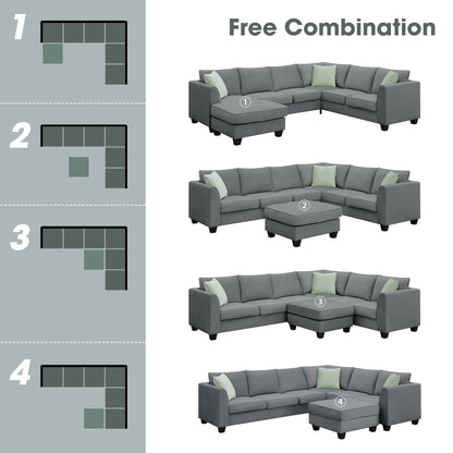 Harper Modular Sectional Sofa with Ottoman - Grey