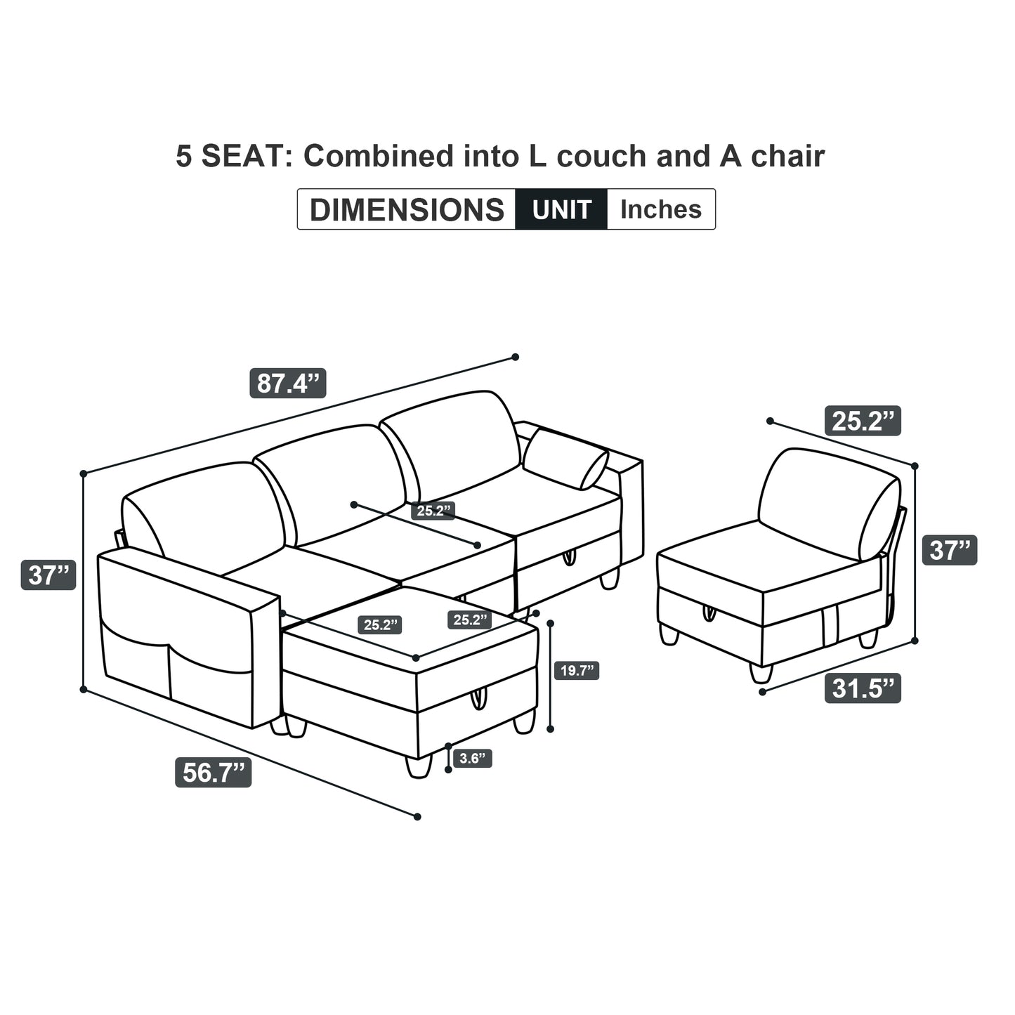 Temo Modular Velvet Sectional Sofa Set - Navy Blue