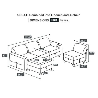 Temo Modular Velvet Sectional Sofa Set - Navy Blue