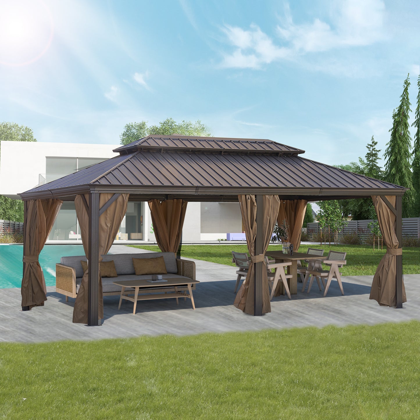 Afix 12 X 20 ft  Permanent Hardtop Gazebo Canopy - Bronze