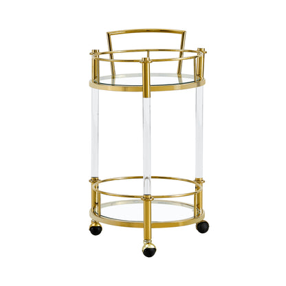 Acrylic Mobile Bar Cart Serving Wine Cart with Wheels - Gold