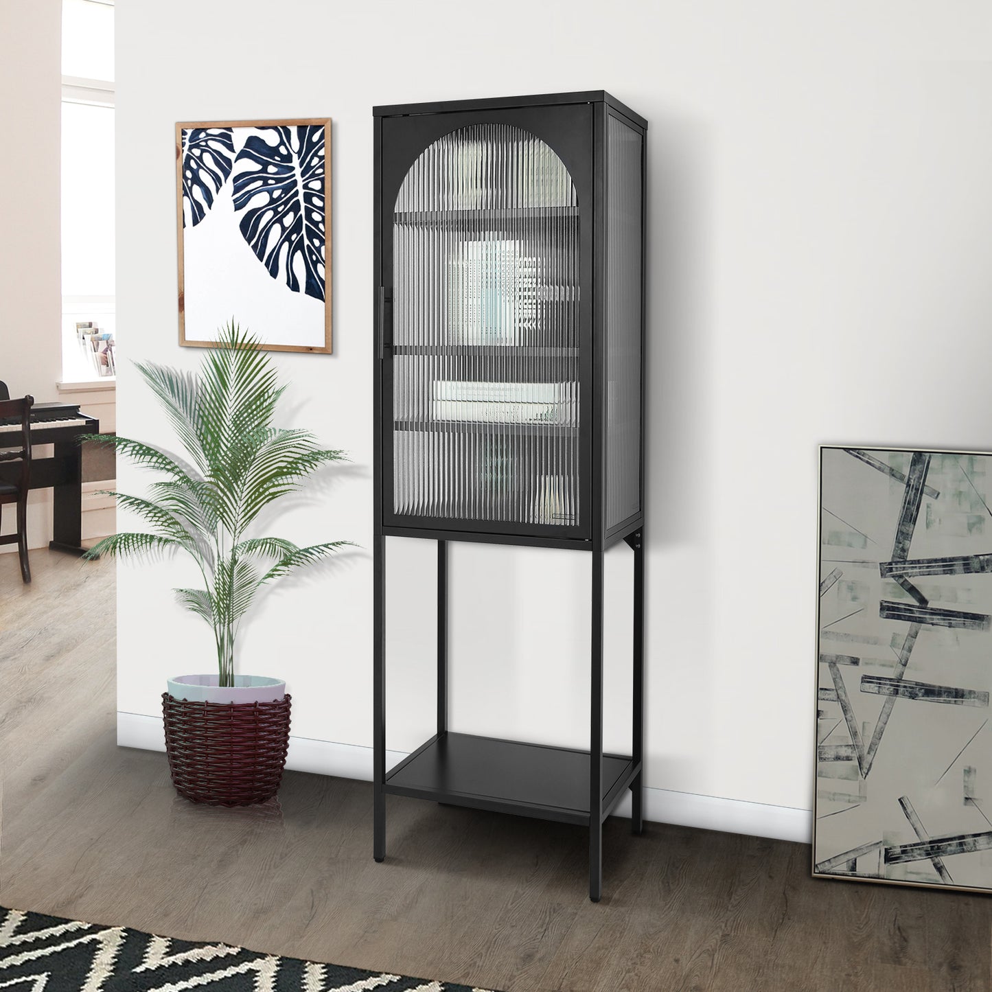 Tempered Glass High Cabinet - Black