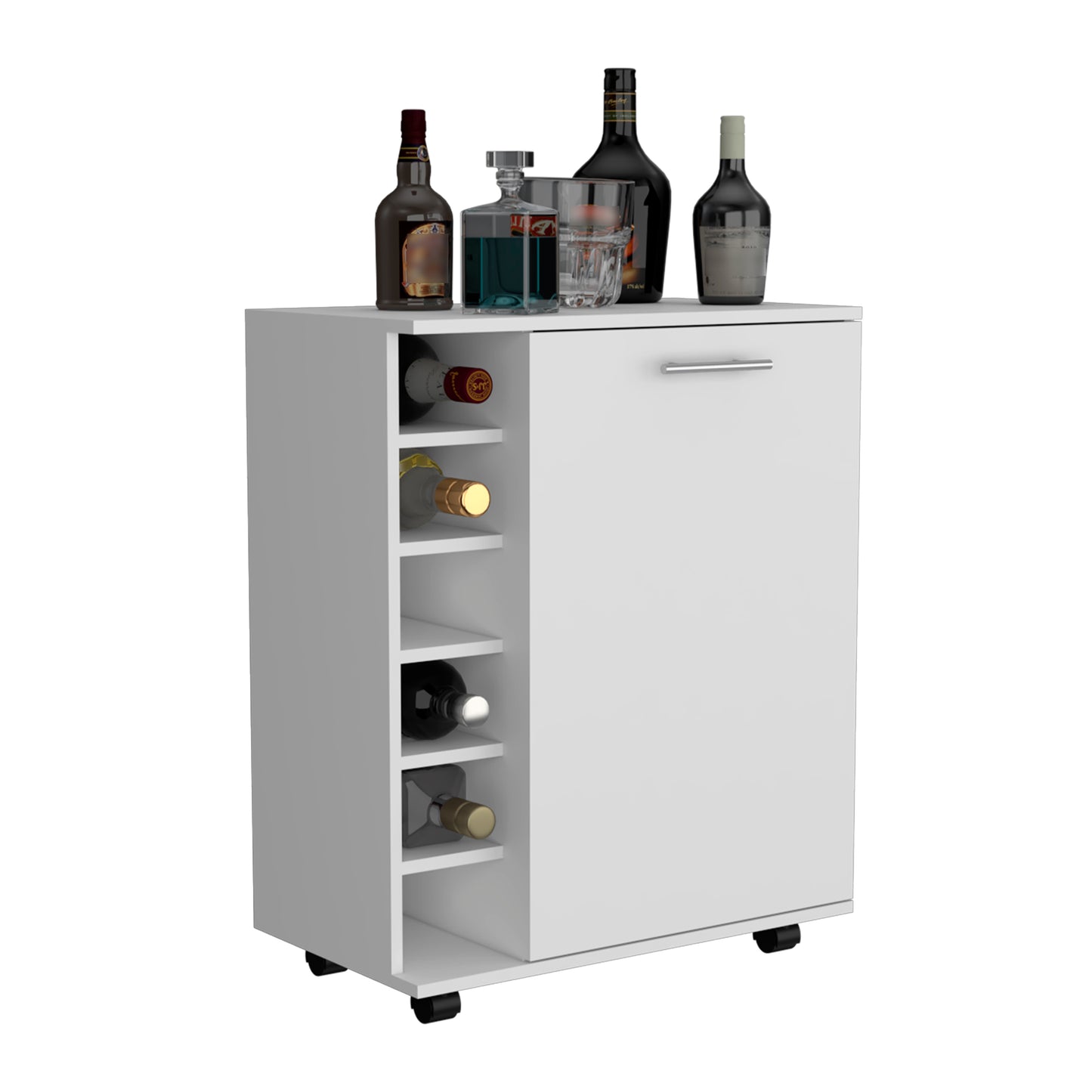 Halina Bar Cabinet With Wheels - White