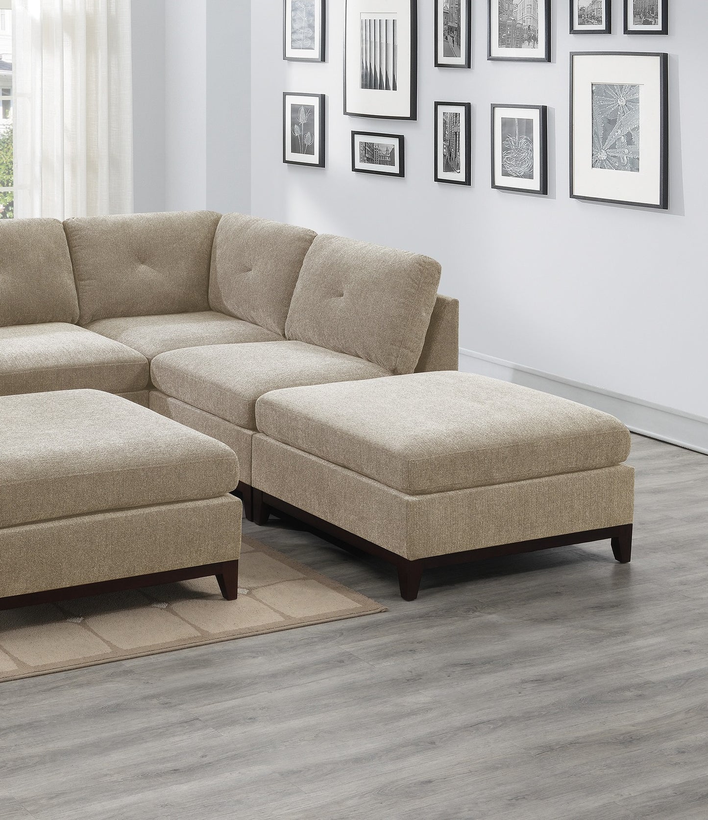 Khal Camel Chenille Fabric Modular Sectional 7pc Set 2x Corner Wedge 3x Armless Chairs and 2x Ottomans