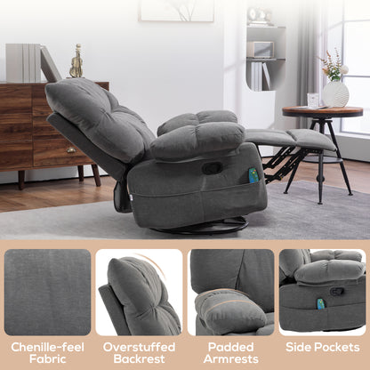 Jova Oversized Swivel Rocker Chair with Heat Vibration Massage - Dark Gray