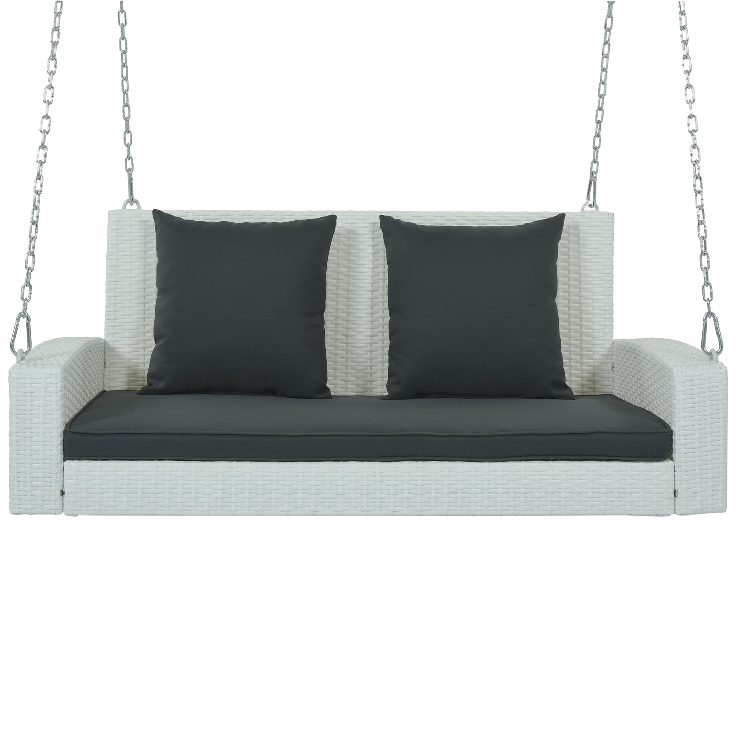 Paz2-Person Wicker Hanging Porch Swing (White Wicker, Gray Cushion)