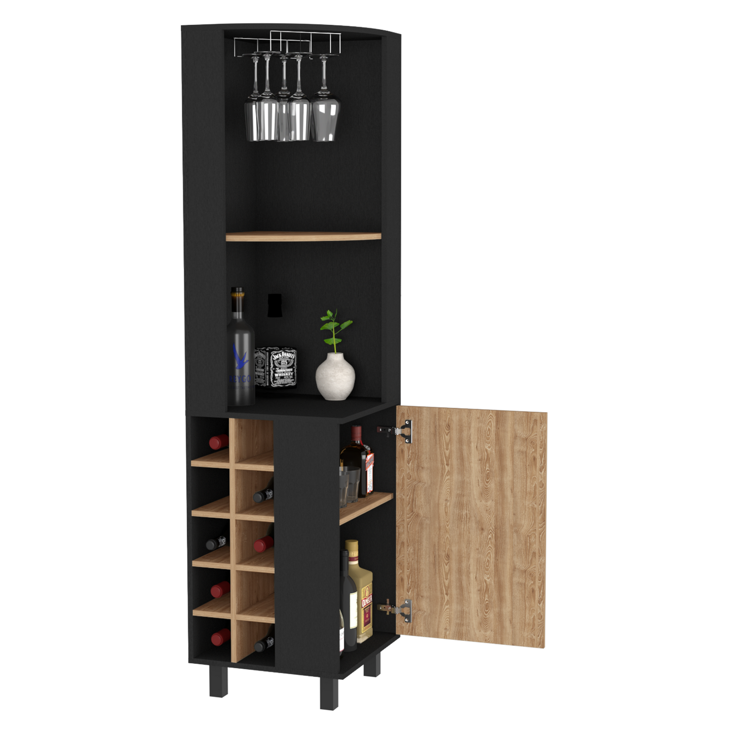 Cleveland Corner Bar Cabinet - Black/Pine