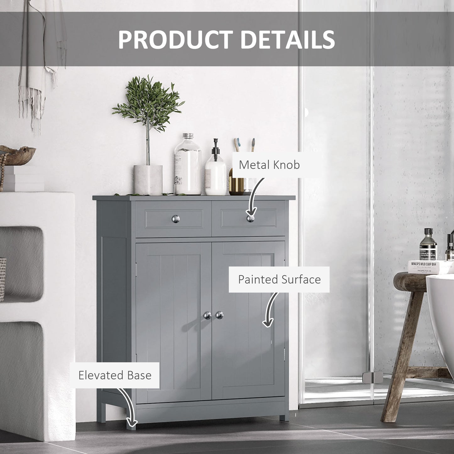 kleankin Bathroom Floor Cabinet - Gray