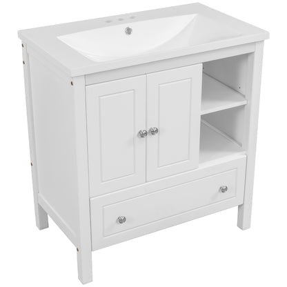 Wooden Bathroom Vanity with Ceramic Sink - White