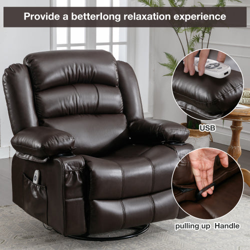 Harris Swivel Rocker Recliner Chair with Vibration Massage and Heat - Brown