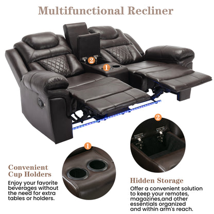 Milo Manual Recliner Loveseat with LED Light Strip - Brown