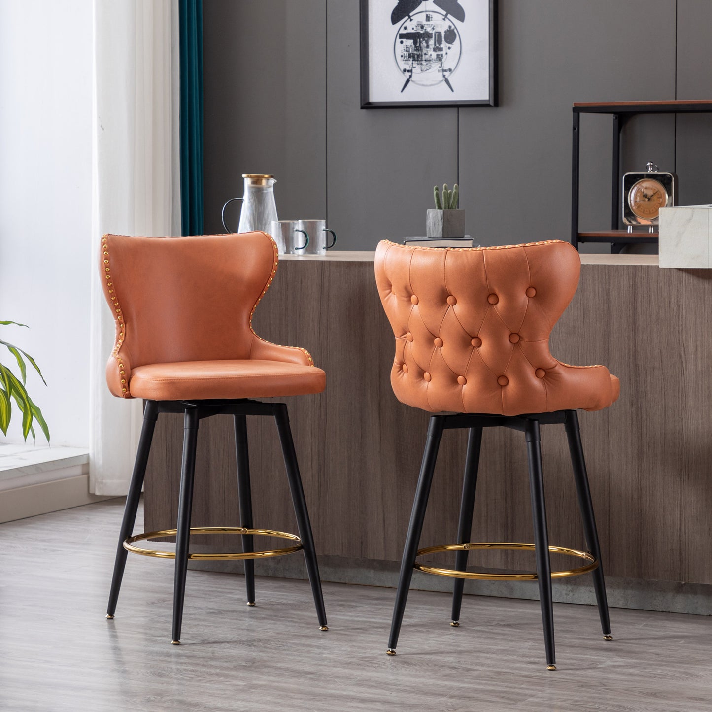 Swivel Bar Stools Counter Height 25"  -  Orange Set of 2