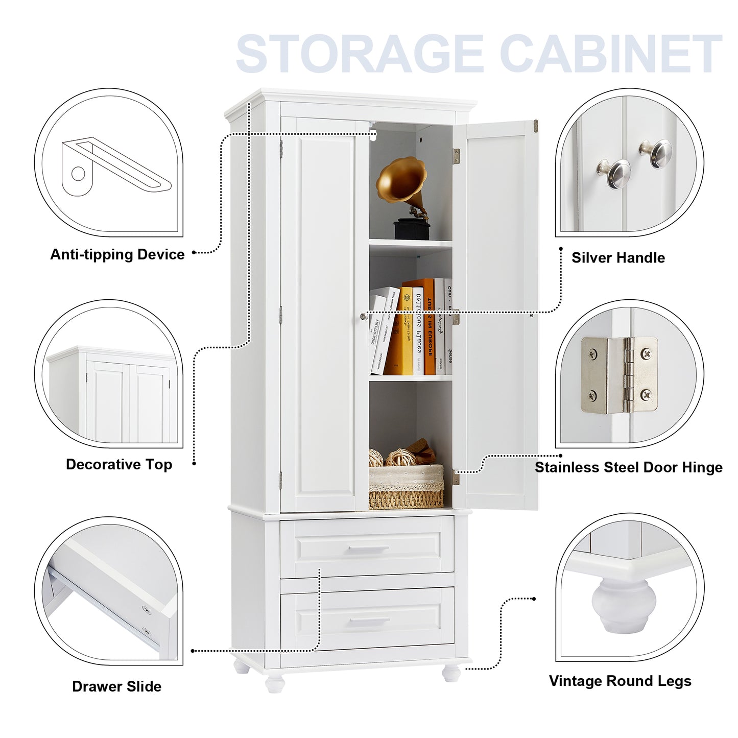 Vintage-style Bathroom Cabinet with Drawer - White