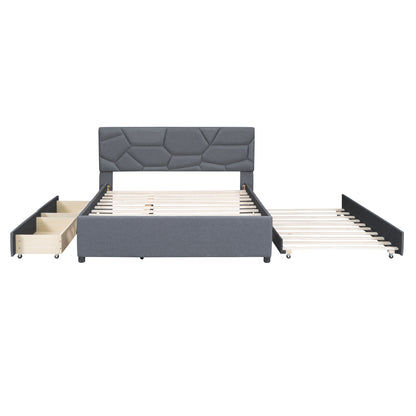 Brick Queen Size Platform Bed with 2 drawers and Twin Size Trundle - Gray