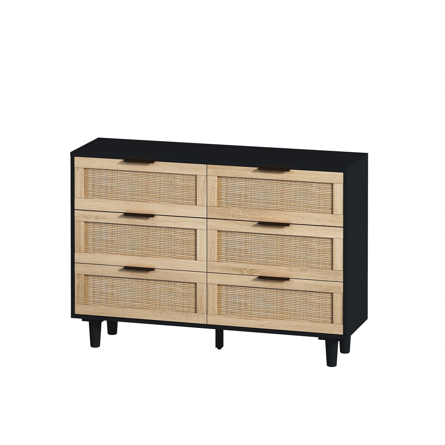 Tero 6 Drawers Rattan Cabinet - Black